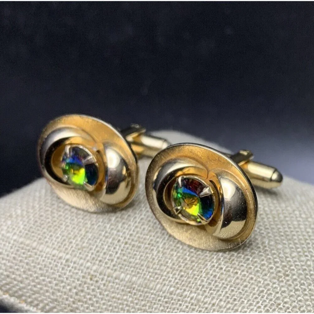 Vintage Shields Watermelon Rivoli Rhinestone Cufflinks